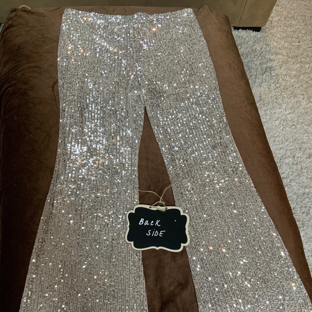 Wild Fable Gold XL Sequin Flare Pants Glamour Cocktail Holiday Party Date - Picture 5 of 7